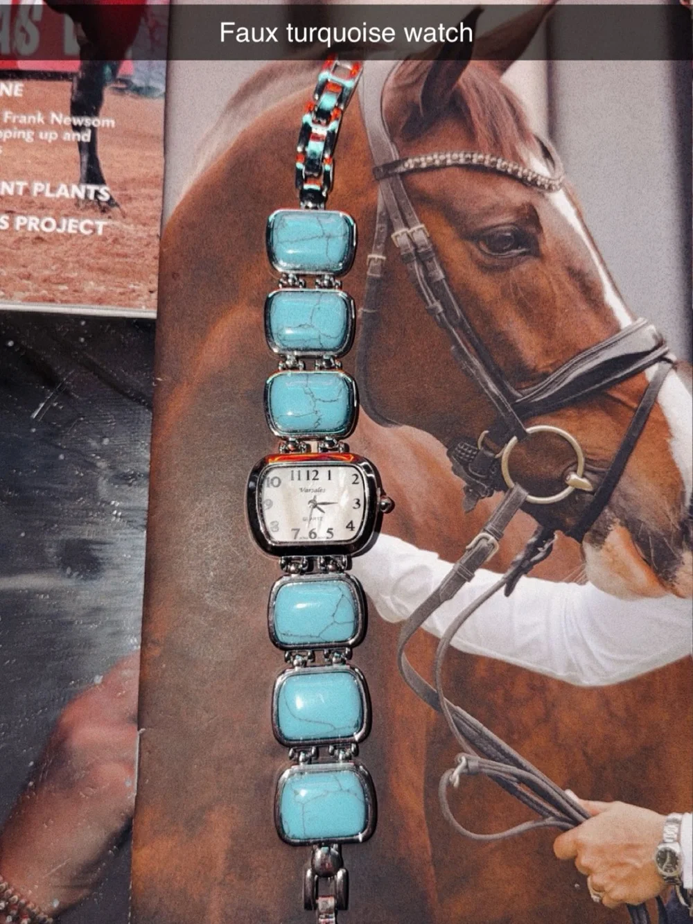 Faux Turquoise Link Bracelet Watch - Turquoise Silver-Tone